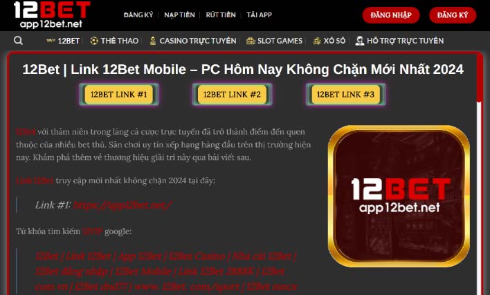 12Bet - Link 12Bet Mobile - PC mới nhất 2024